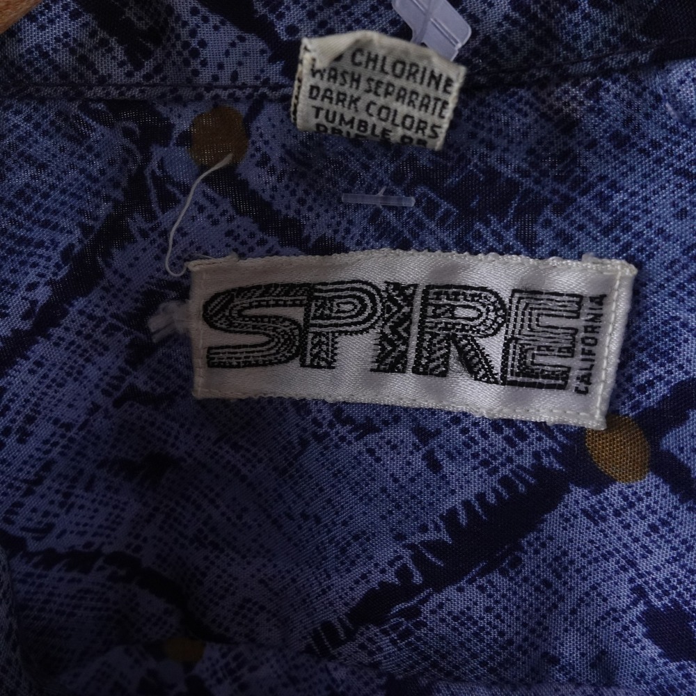 Vintage Spire California Men XL Blue Geometric Diamond Disco Shirt 60s/70s Retro - Picture 4 of 7